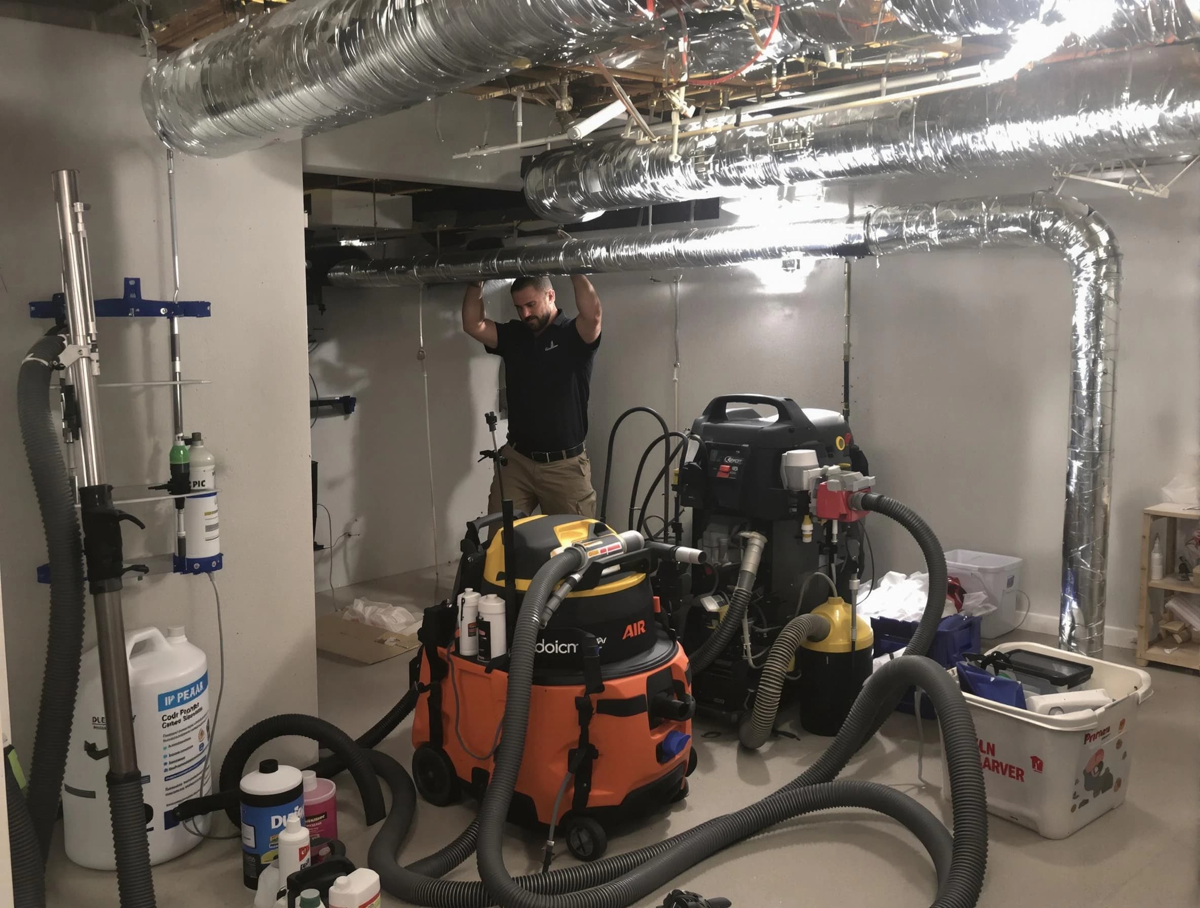 Lewisburg Air Duct Cleaning specialist performing professional mold removal from air ducts using safety equipment in Lewisburg